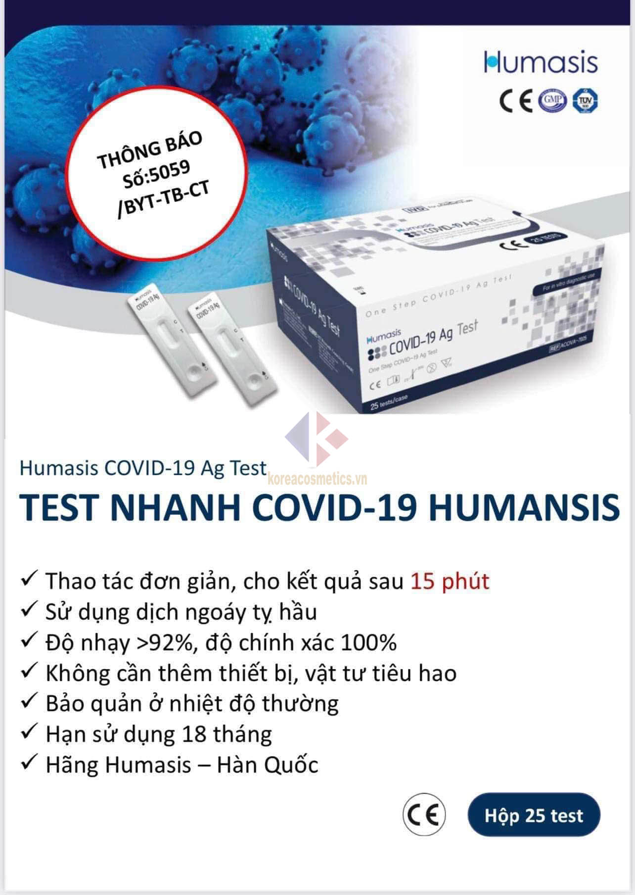 bộ test virus COVID-19 humasis | bộ test nhanh covid